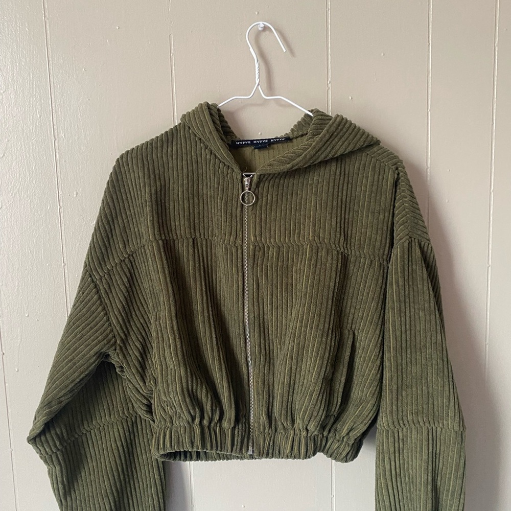 Forever 21 Olive Green Corduroy Zip-Up Hoodie